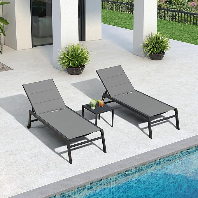 PURPLE LEAF Extra Large Outdoor Chaise Lounge 2 Pieces Aluminum Patio Lounge