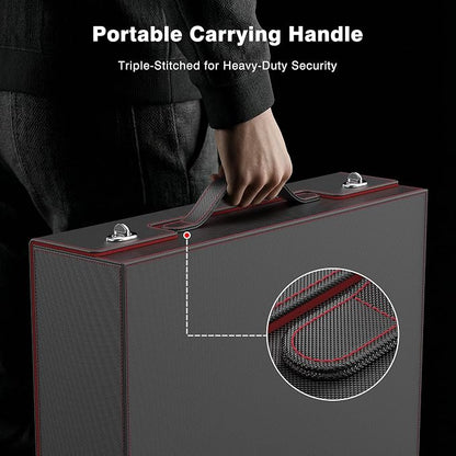 Kabinka MTG Card Storage Box with Handle & Mechanical Latch,5-Row 3900+ Commander Trading Card Case with Sealed Display Window,Top Loaders Organizer Deck Box for MTG/TCG/PTCG/Sports Cards (Black Red)