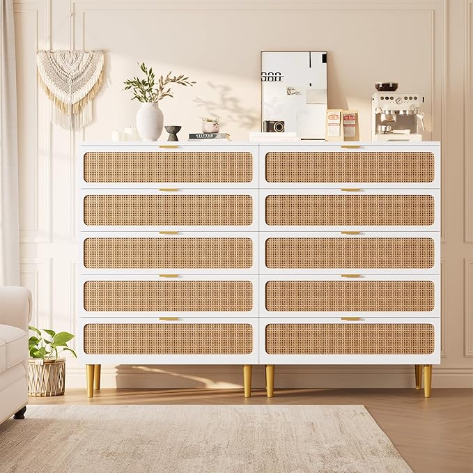 GarveeHome Rattan 5 Drawer Dressers