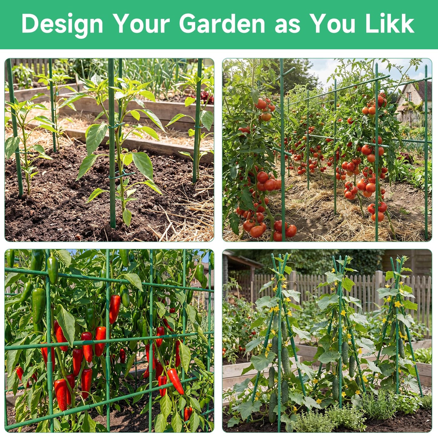 100 Pcs Tomato Stakes 16 Inch Garden Stakes for Outdoor Plants Support Plastic Coated Metal Plant Stakes Supports for Climbing Potted Plants with 50 Connectors 50 Rotatable Clips 165 Ft Twist Tie