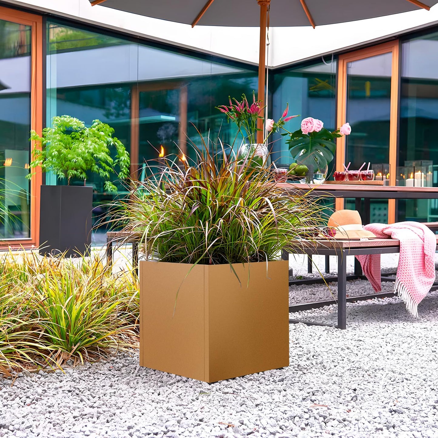 Meyoppm 24"x24"x25" Corten Steel Planter Box, Rustic Metal Planter with Drainage Holes, Rust & Weather Resistant for Patio Garden Indoor Outdoor Commercial Use