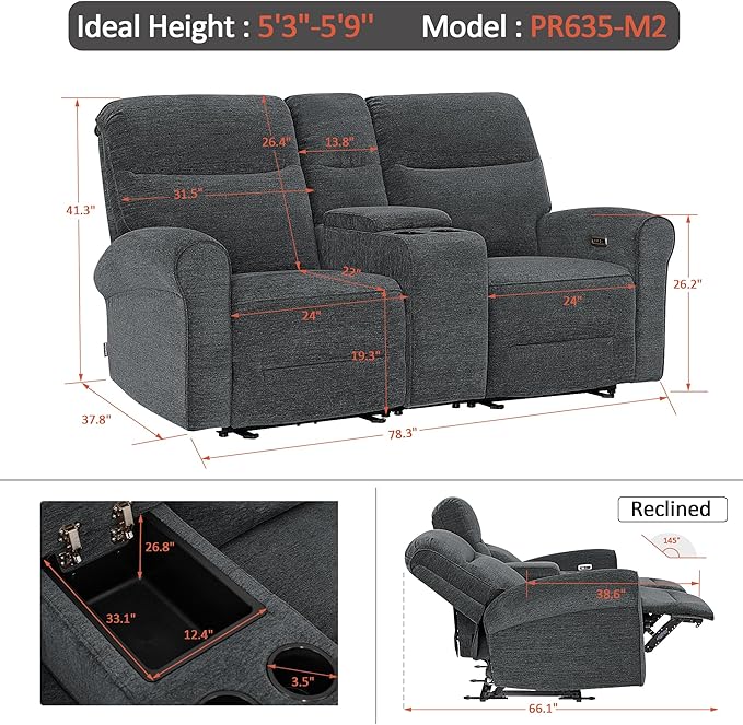 MCombo 78.3" Wall Hugger Power Loveseat Recliner Sofa