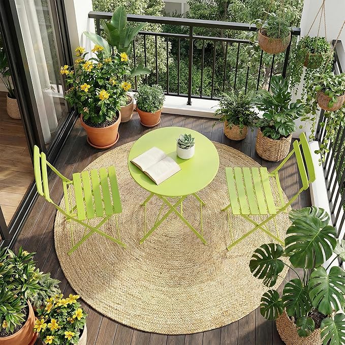 GarveeLife 3 Piece Patio Bistro Set, Folding Patio Bistro Table and Chairs Set
