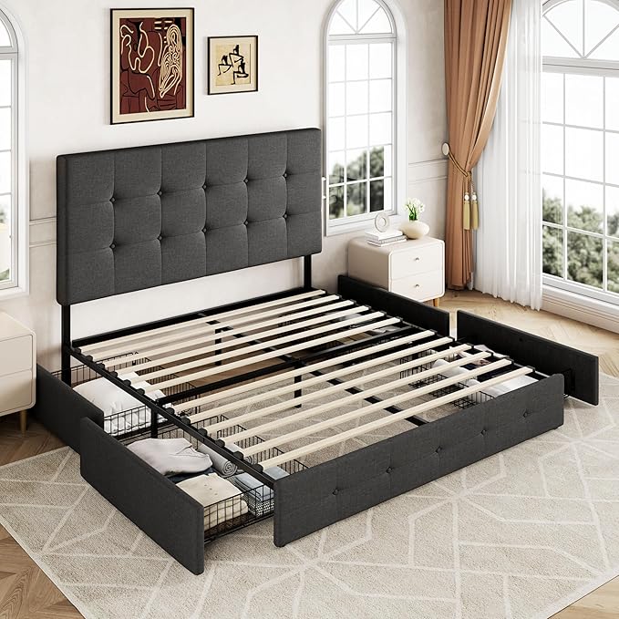 Allewie Upholstered Queen Size Platform Bed Frame