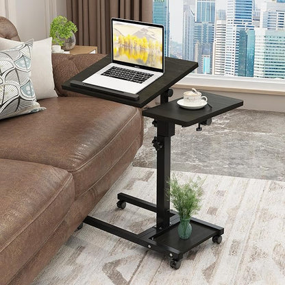 Mobile Height Adjustable Laptop Desk with Mouse Pad, Portable Laptop Desk Rolling Tiltable Table with Small Side Table for Couch,Rolling Computer Stand