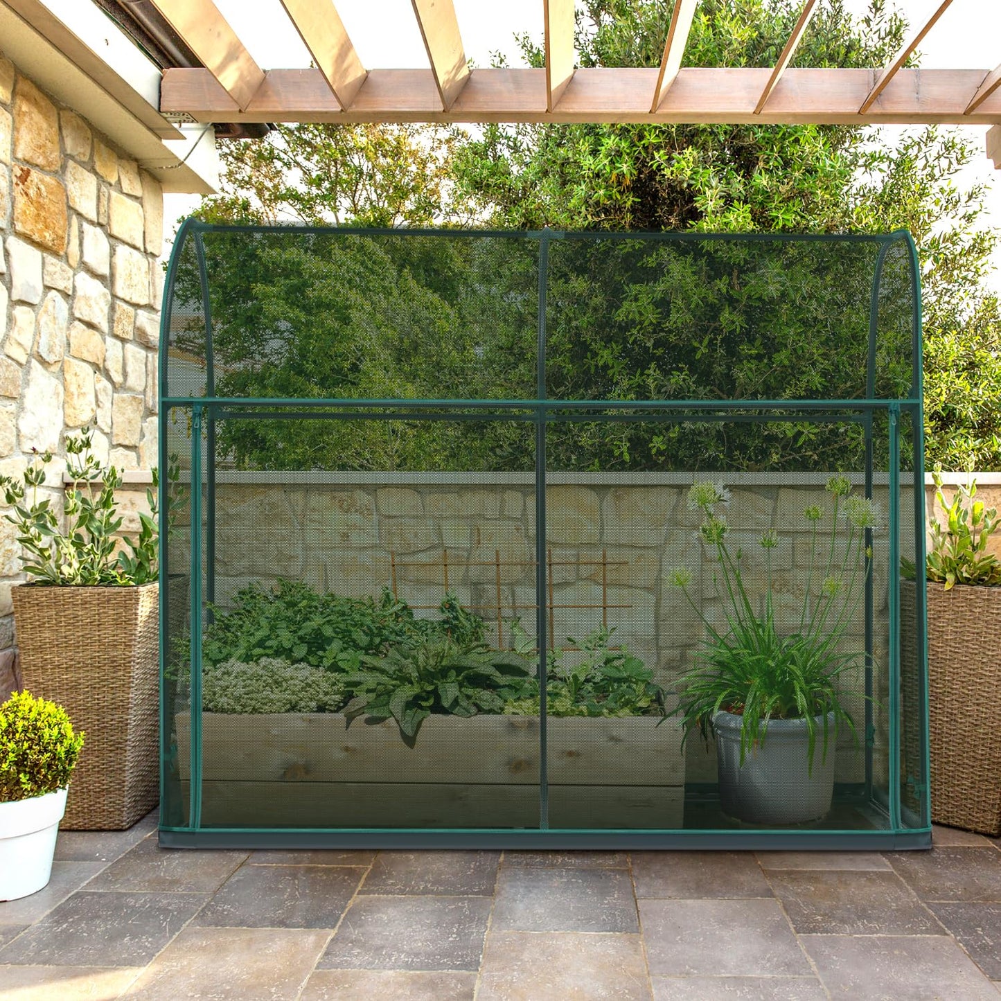 Ohuhu Crop Cages for Garden Plant: 6x3x5 Ft Tent Cage, Plant Netting Cover with Zipper, Garden Bed Cover, Plant Cover from Animal Wind-Resistant Garden Cage for Fruit Vegetable Flower