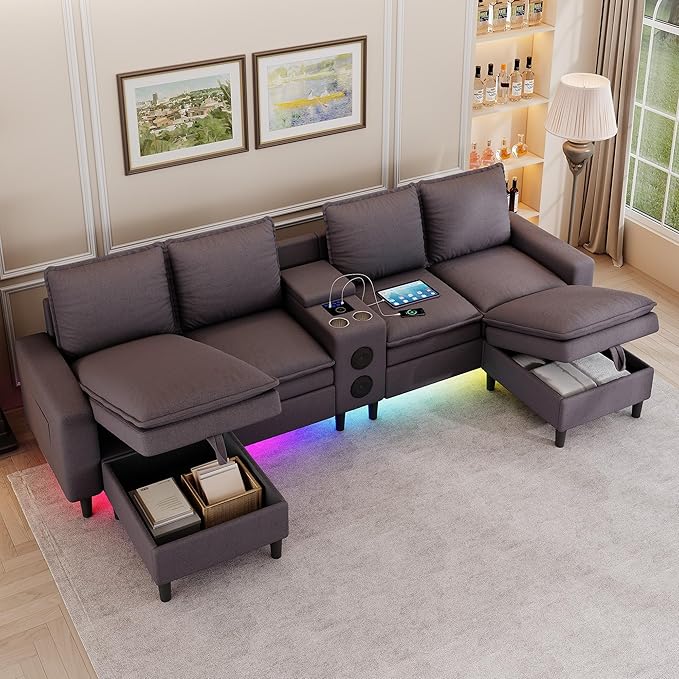 Sectional Couches for Living Room, 4 Seat Sectional Sofa
