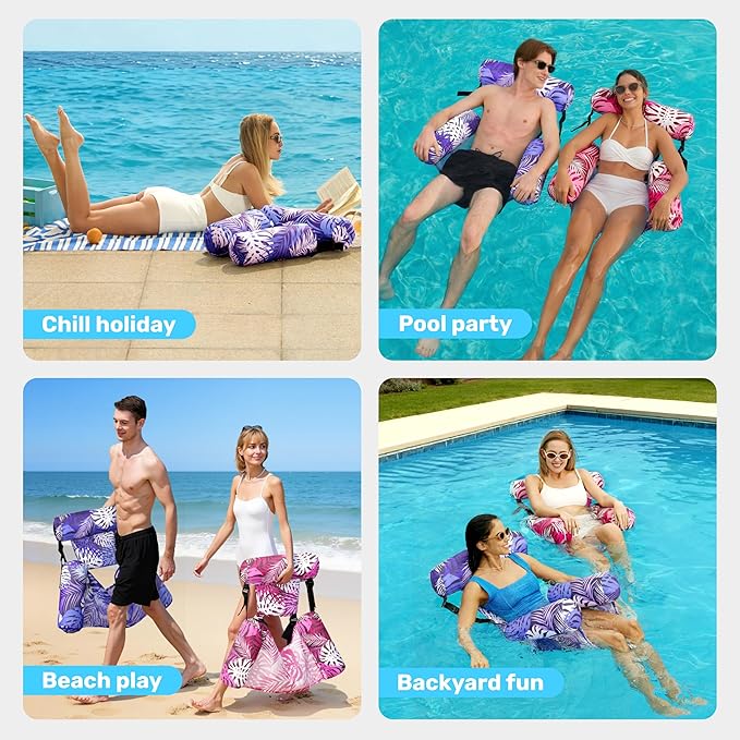 SLOOSH Inflatable Pool Floats Adult, 2 Packs Floating Lounge Chairs, Blow up
