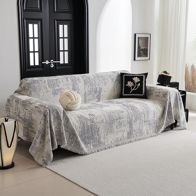 MYSKY HOME Boho Couch Cover for Dogs Washable Grey Abstract Couch Sofa