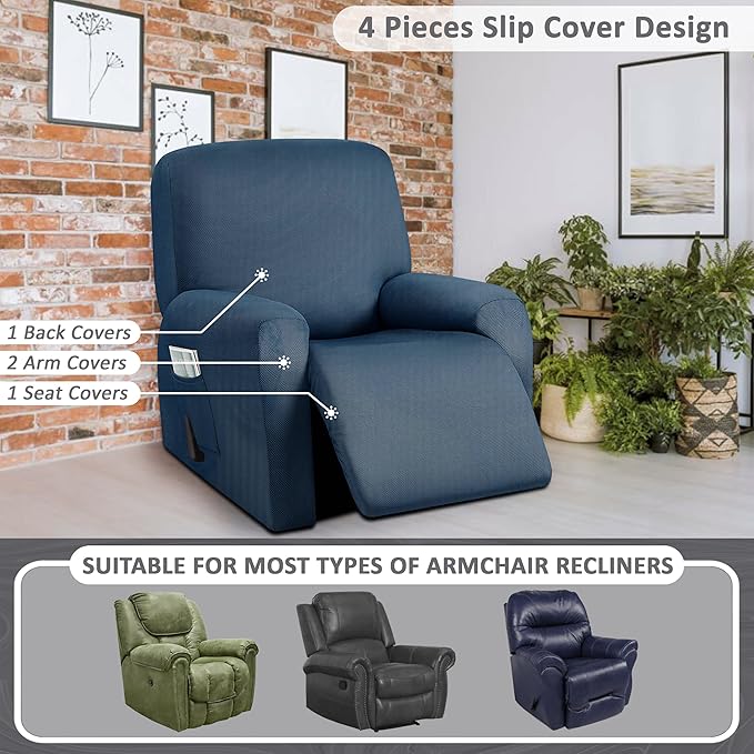ULTICOR 4-Piece, 1 Seat Recliner Cover, Yarn Dyed Reclining Chair Covers