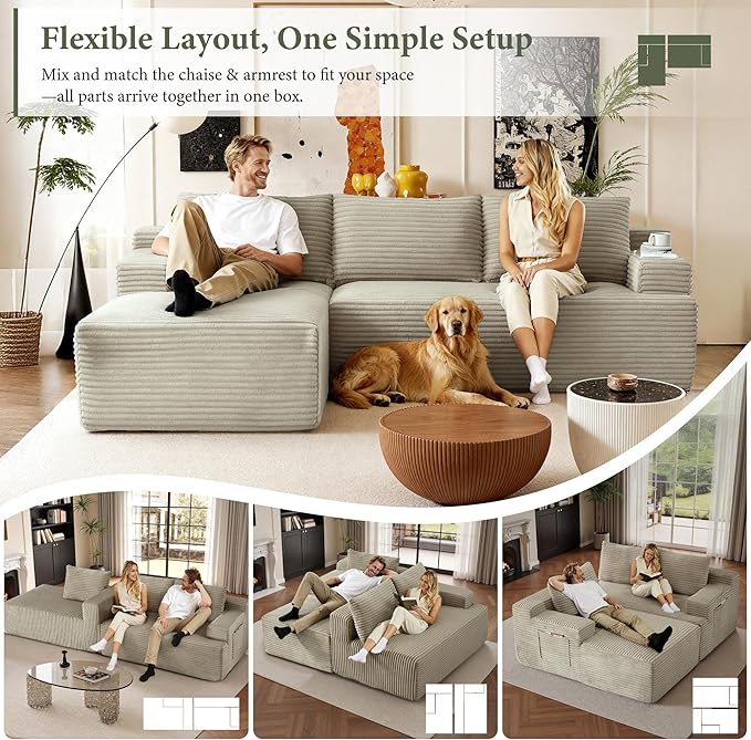 96" Sectional Couches for Living Room Cloud Couch Sofa