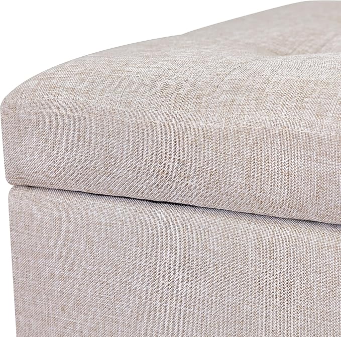 Adeco 18 Inch High Cube Ottoman Storage, Linen Chair Foot Stools, Upholstered