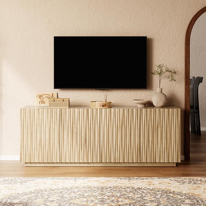 70" Fluted TV Stand for TVs Up to 50/55/65/75", Mid-Century Modern