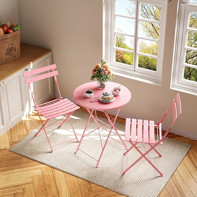 3-Piece Folding Bistro Set Outdoor Patio Furniture, Space-Saving Foldable