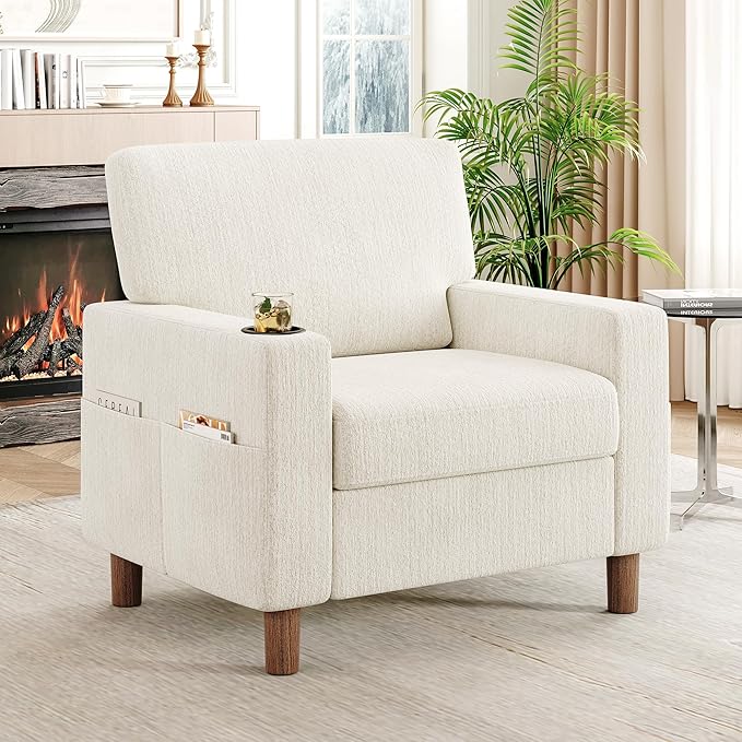 Mid Century Modern Accent Chair, Chenille Comfy Living Room Arm Chairs