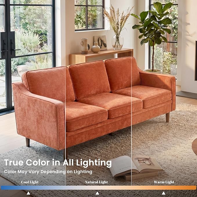 Kingfun 80" Chenille Sofa, 3 Seater Couch, Mid Century Modern Couches