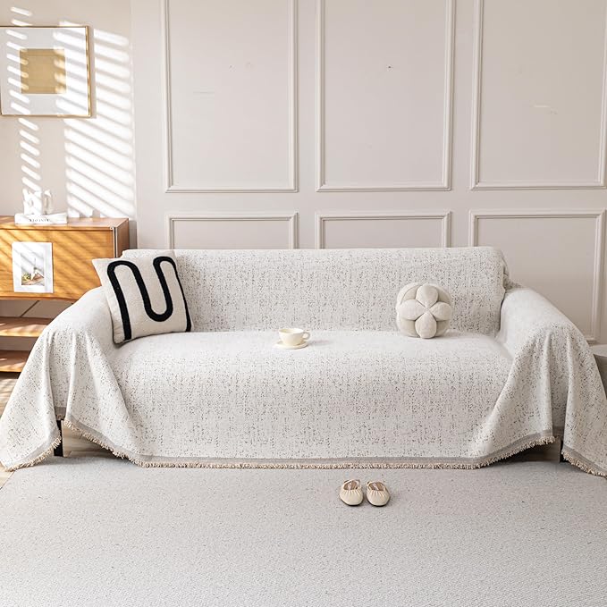 Couch Cover for Dogs, Boho Sofa Covers for 3 Cushion Couch, Chenille Slipcover