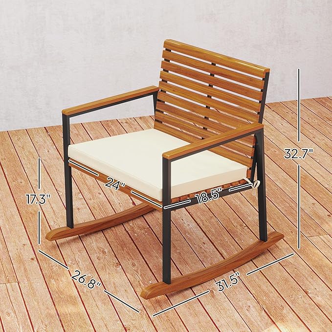 Outsunny Outdoor Rocking Chair Set of 2, Acacia Wood Outdoor Rockers