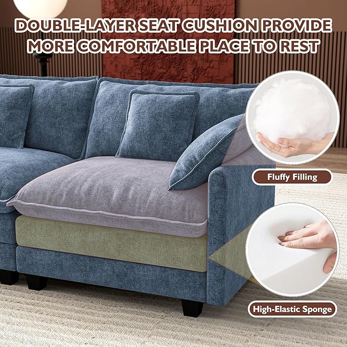 Ihanherry 114" V-Shaped Modern Sofa Modular Sectional Cloud Couch
