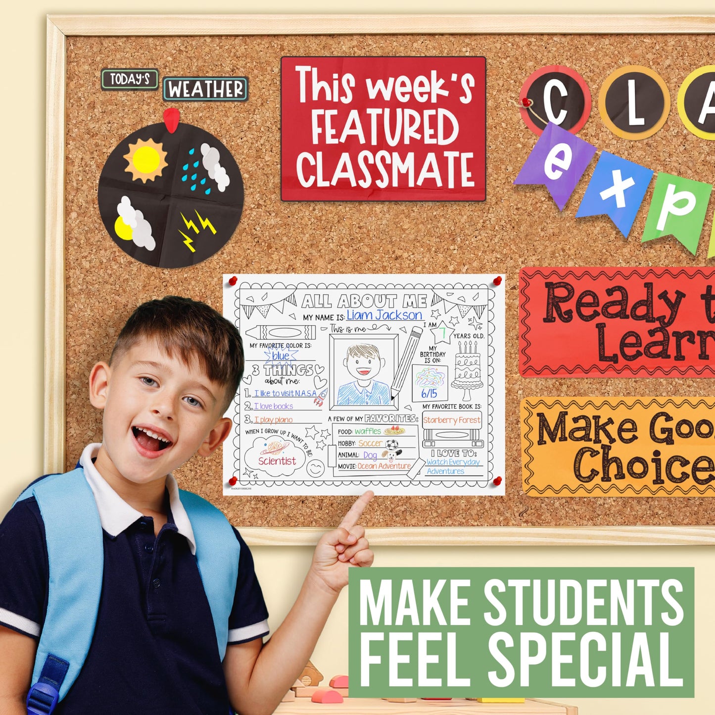 Hadley Designs All About Me Posters for Classroom Must Haves - 20 Star Student Poster, 100 Days of School Items, Star of The Week Poster Elementary Classroom Decor, End of School Year Teacher Supplies