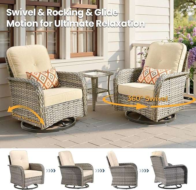 5 Pieces Wicker Patio Furniture Set, High Back Swivel Rocker Chairs Outdoor