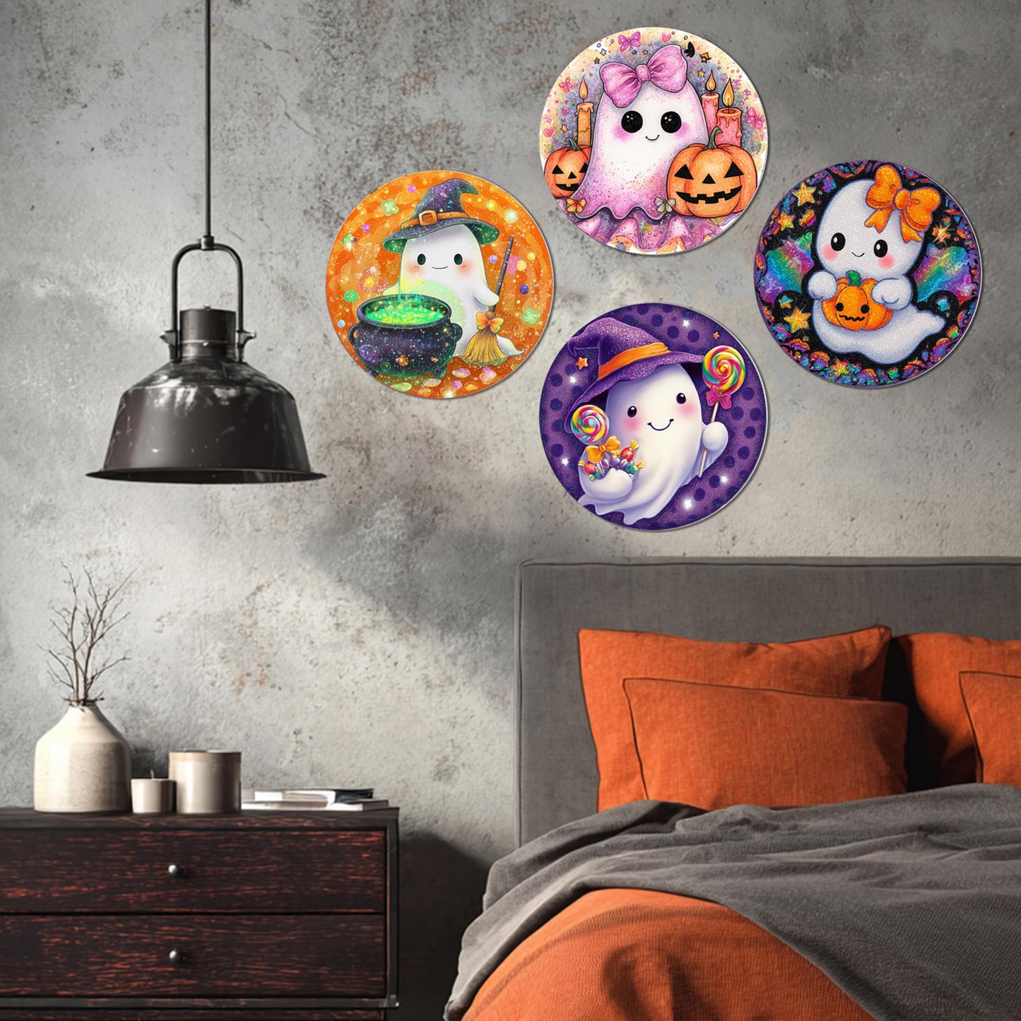 TracyArt Halloween Wall Decor, Horror Gifts - Cute Ghosts, Halloween Poster, Horror Decor, 4 pcs 12"