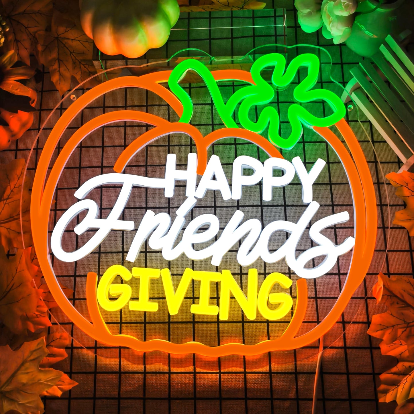 Happy Friendsgiving Neon Signs Thanksgiving Neon Sign for FriendsGiving Party Decorations FriendsGiving Sign for Wall Decor Pumpkin Neon Sign for Door Wall Art Window Home Party