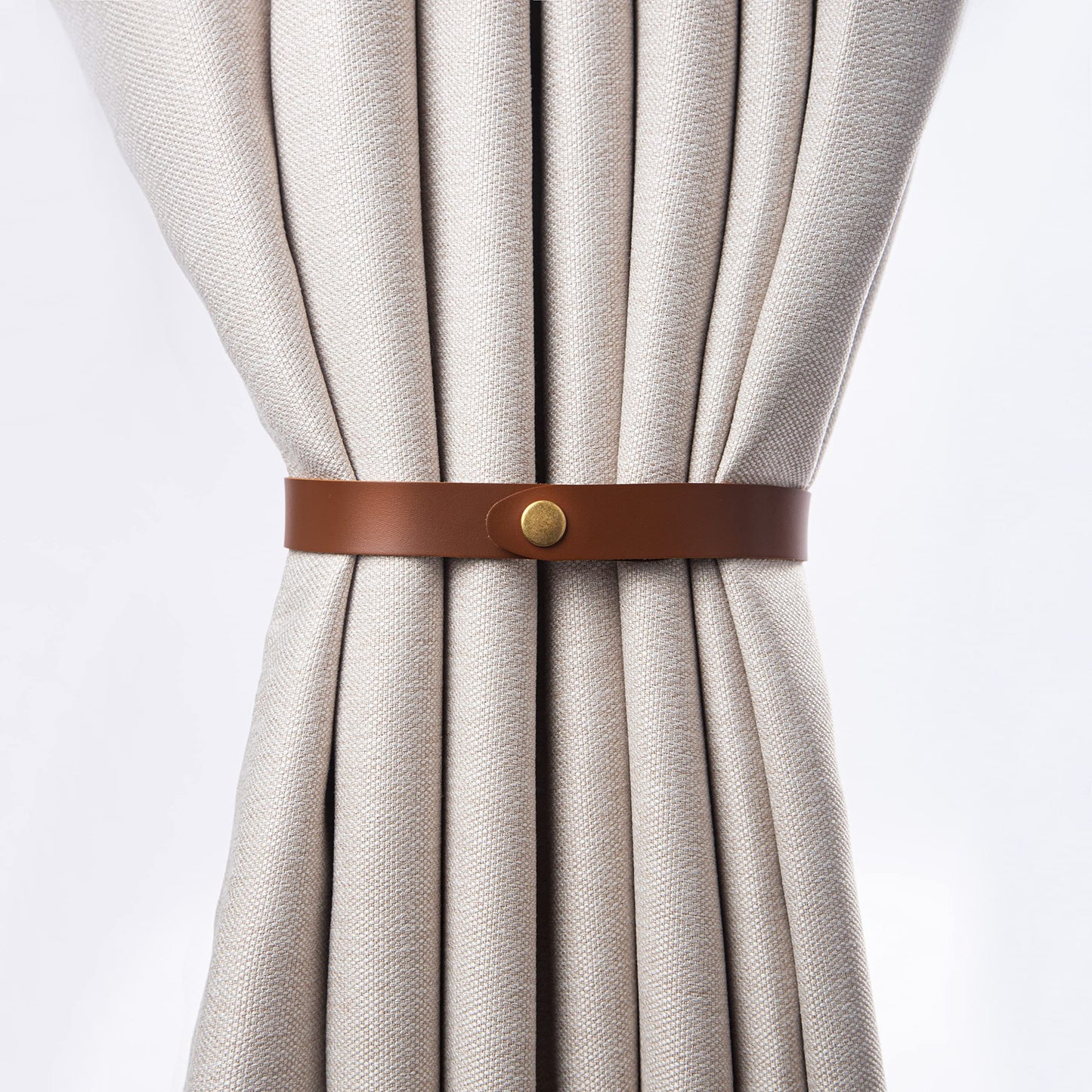 PU Leather Curtain Tiebacks, Ring Clips Curtain Holdabacks Buckle for Window Draperies of Home Hotel Curtain Holders, Rope Decoration Creative Curtains Ties Modern Minimalist Set of 2 (Light Brown)