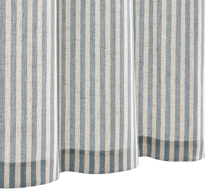 jinchan Tab Top Linen Kitchen Curtains 24 Inches Striped Tier Curtains Farmhouse Modern Cafe Style Small Window Treatments Airy Light Filtering Rod Pocket for Living Room Bathroom 2 Panels Blue