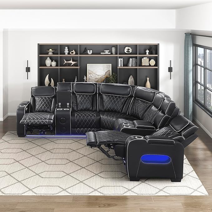 Lexicon 118" Power Reclining Sectional Sofa, Wall Hugger, 2 Recliner Seats