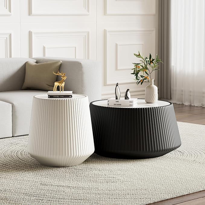 Modern Marble Nesting Coffee Table Set of 2, 26.77" Cup Shaped Coffee and End
