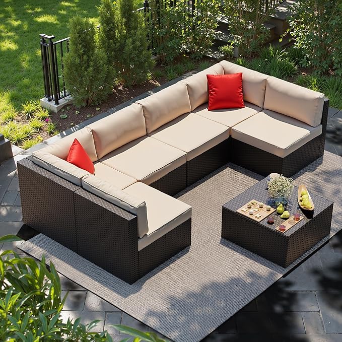 Shintenchi 7 Pieces Patio Furniture Sets Outdoor All-Weather Sectional Patio