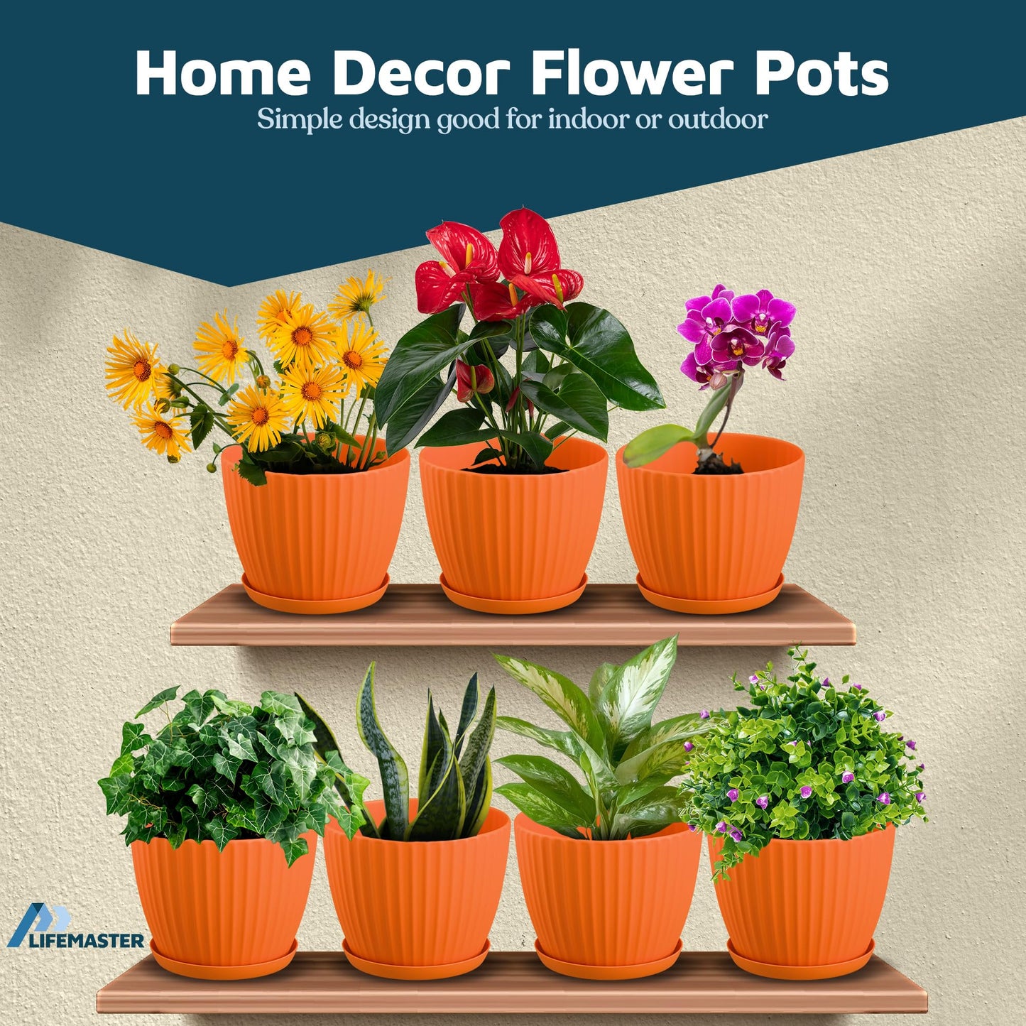 Yellow 6-Inch Plant Pots with Drainage & Saucers 12 Pack, Indoor & Outdoor Planters for Houseplants, Herbs, and Flowers, Durable & Weatherproof Material, Stackable, Lightweight, Minimalist Design