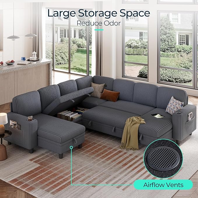 LINSY HOME Sectional Sleeper Sofa Pull Out Couches