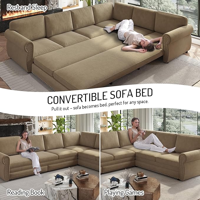 118" L-Shaped Sleeper Couch Bed