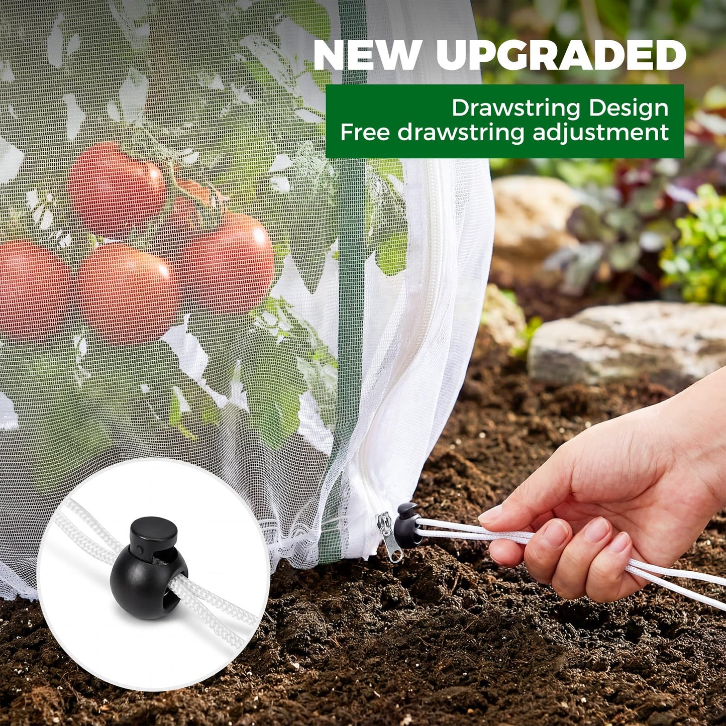 3Pcs Garden Bird Netting Plant Cover for Tomato Cage, 55" x 17.7" Insect Bird Barrier Tomato Cage Net with 20 Clips, Tomato Trellis Plant Netting Cover for Square Tomatoes Cages Plants Protection