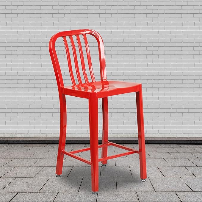 Flash Furniture Commercial Grade 24" High Red Metal Indoor-Outdoor Counter