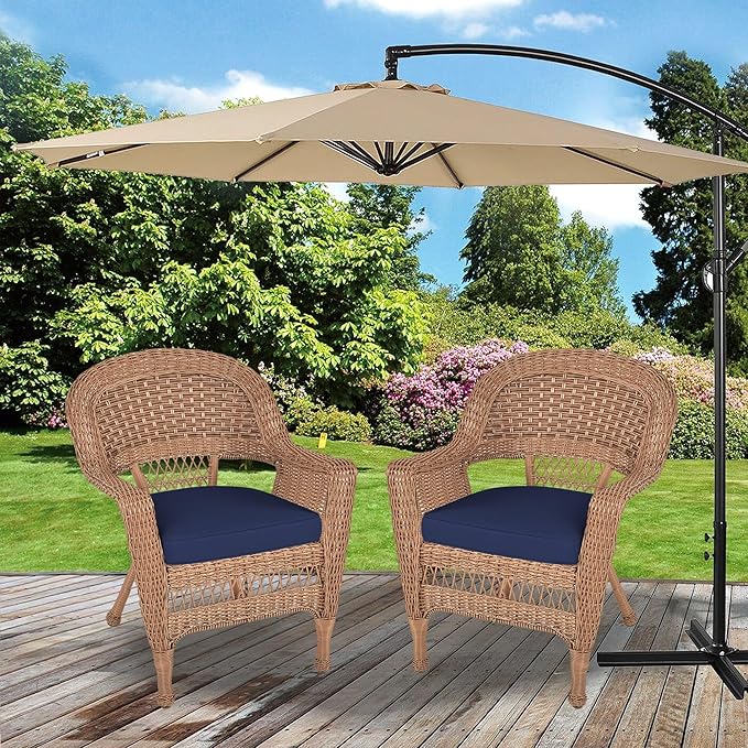 Jeco Wicker Chair with Blue Cushion, Honey/W00205-