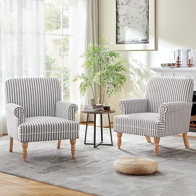 HUIMO Linen Fabric Accent Chair, Mid-Century Modern Upholstered Armchair
