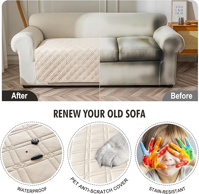 Genina Waterproof Couch Cover, Washable Anti-Slip 78inch Sofa Covers