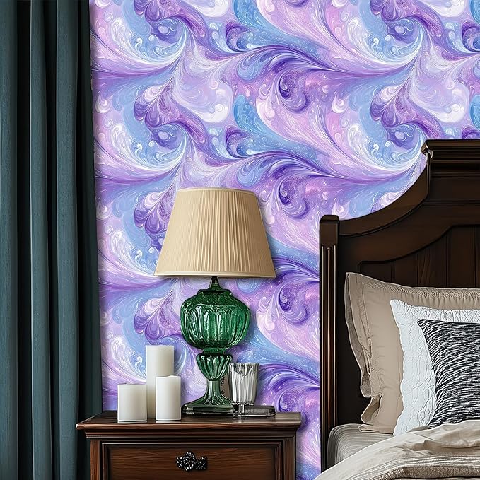 HOMETITUTE Purple Blue Marble Swirl Pattern Wallpaper Peel and Stick Contact