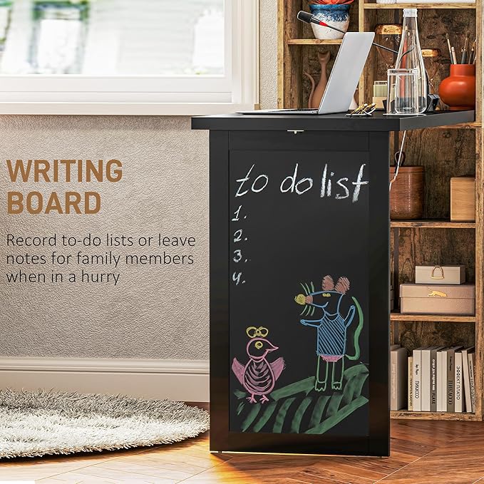 HOMCOM Foldable Convertible Writing Table, Wall Mounted Space-Saving Computer