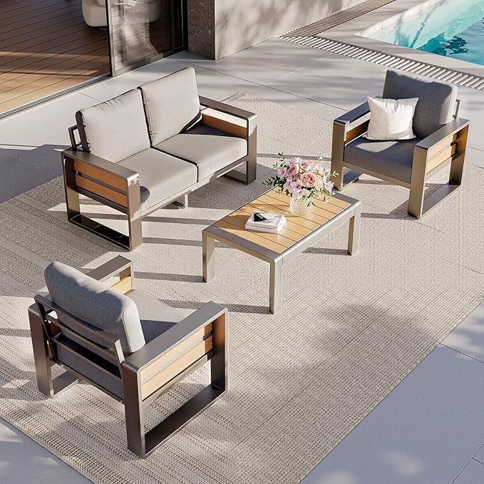Aoxun Aluminum Outdoor Patio Furniture Set, Coffee Table ×1, Dark Grey & Dark