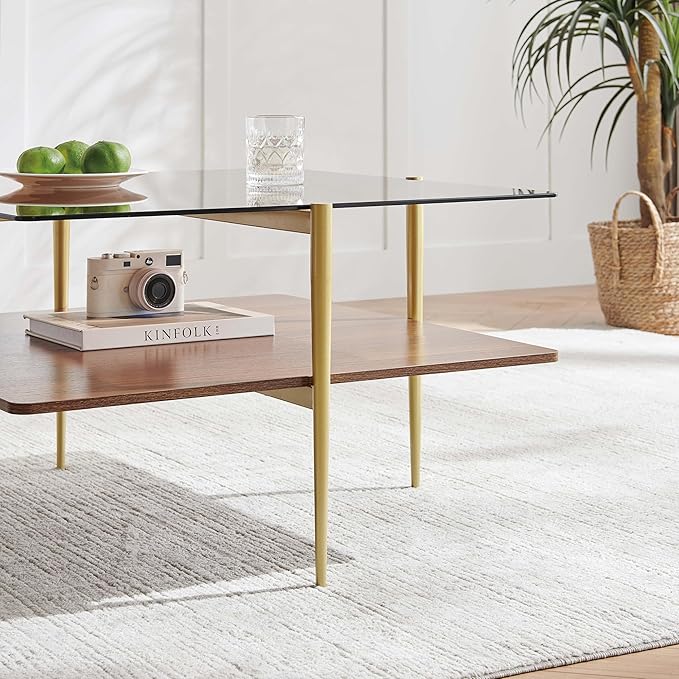 LumFurn Square Coffee Table, Mid-Century Modern Design, L30 x W30 x H17 Inch