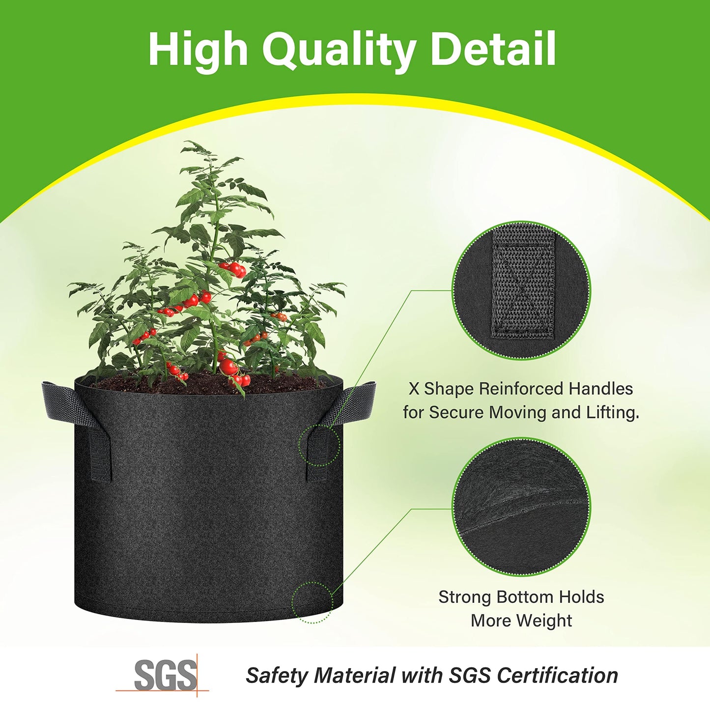 HealSmart 12-Pack 5 Gallon Grow Bags, Nonwoven Aeration Fabric Pots with Handles, Cloth Plant Pots, Suitable for Garden Fruits, Vegetables, Tomato and Flowers, Black