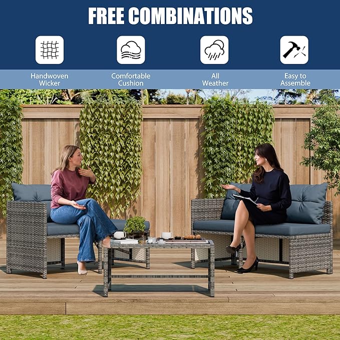 Vongrasig 3 Pieces Patio Furniture Sets, All-Weather Wicker Outdoor Sofa Couch