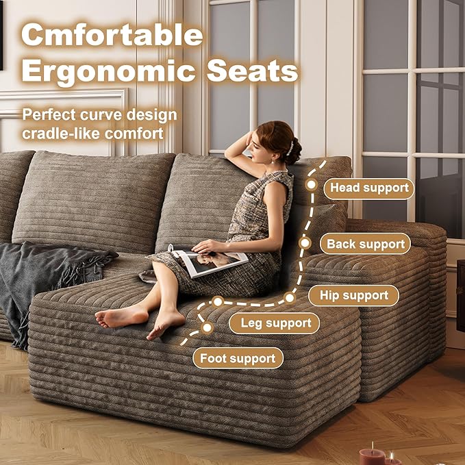 136" Sectional Couches for Living Room Cloud Couch Sofa