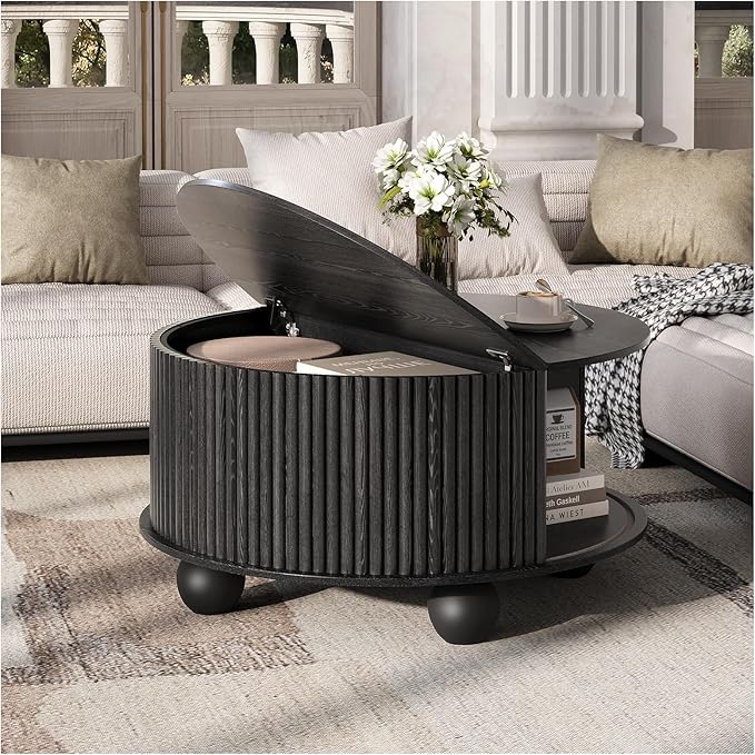 JOINICE Black Round Coffee Table
