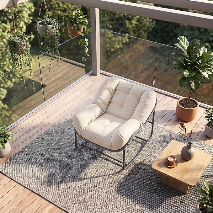 GarveeLife Outdoor Lazy Rocking Chair, Single Metal Rocker