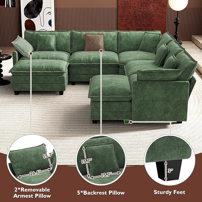 Ihanherry 114" V-Shaped Modern Sofa Modular Sectional Cloud Couch